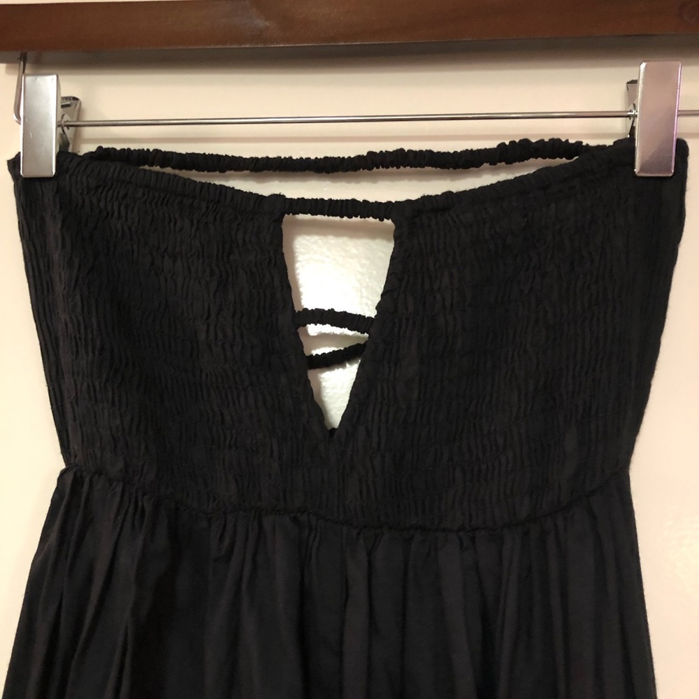 Shirred strapless cutout maxi dress